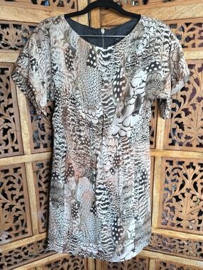 rag & bone Brown and Cream Feather-Print Short Dress